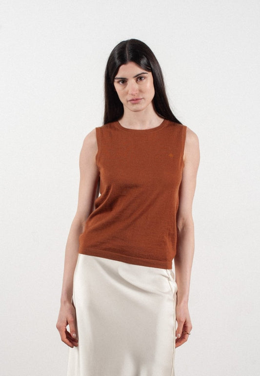 Débardeur col rond femme en cachemire et laine ultrafin marron clair - FRIDA 1 - Studio cashmere8