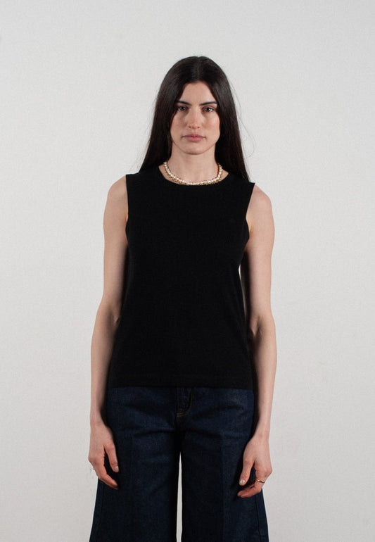 Débardeur col rond femme en cachemire et laine ultrafin noir - FRIDA 1 - Studio cashmere8
