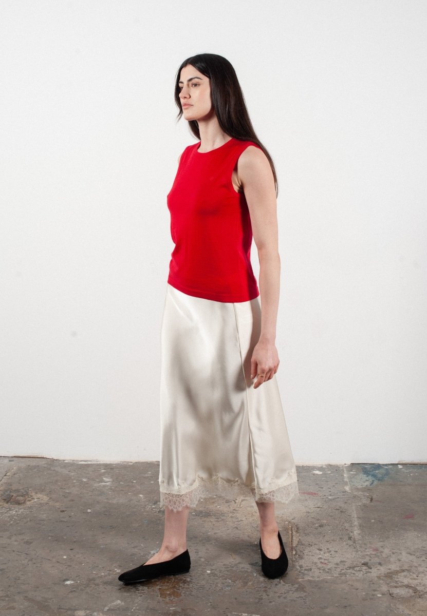 Débardeur col rond femme en cachemire et laine ultrafin rouge - FRIDA 1 - Studio cashmere8