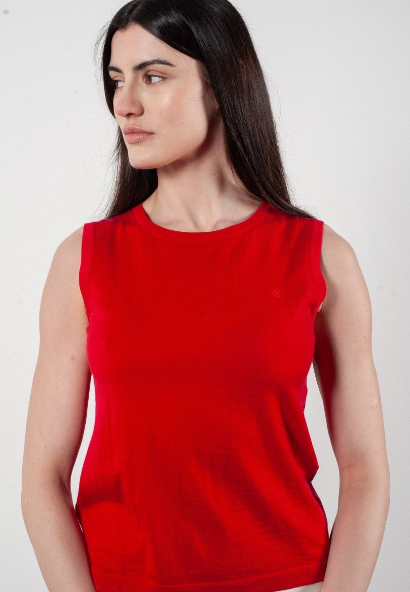 Débardeur col rond femme en cachemire et laine ultrafin rouge - FRIDA 1 - Studio cashmere8