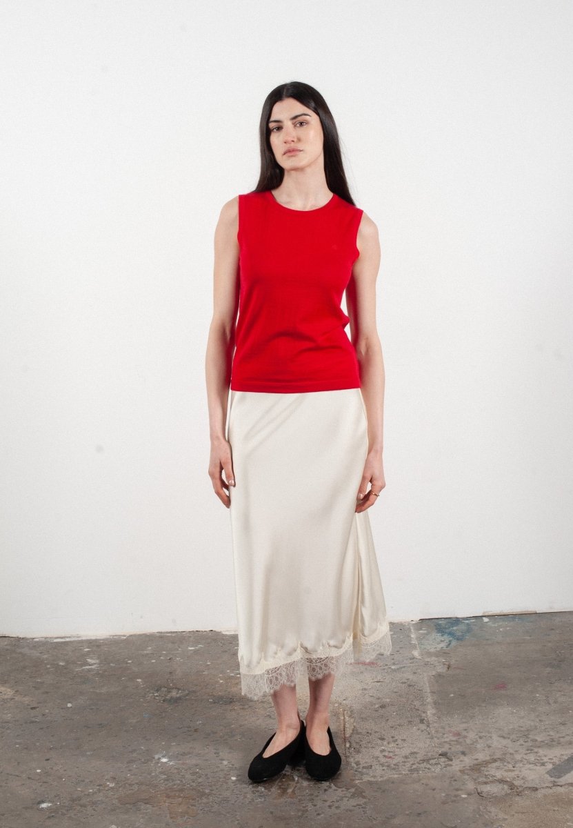 Débardeur col rond femme en cachemire et laine ultrafin rouge - FRIDA 1 - Studio cashmere8