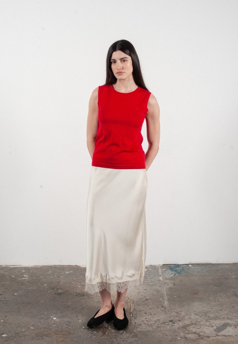 Débardeur col rond femme en cachemire et laine ultrafin rouge - FRIDA 1 - Studio cashmere8