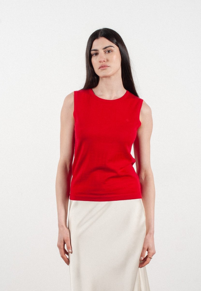 Débardeur col rond femme en cachemire et laine ultrafin rouge - FRIDA 1 - Studio cashmere8