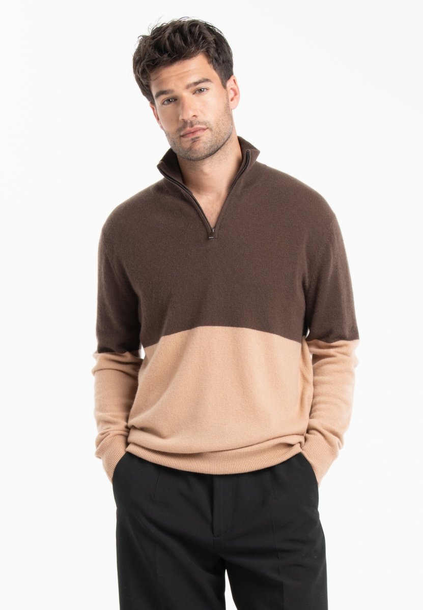 GABI 2 Pull camionneur bicolore en cachemire marron/camel clair - Studio cashmere8