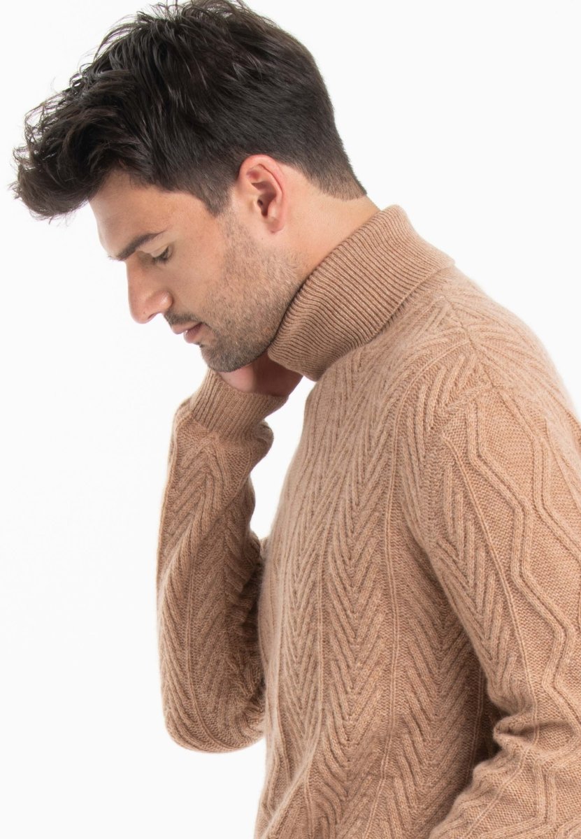 GABI 3 Pull col roulé torsardé 4 fils en cachemire camel - Studio cashmere8