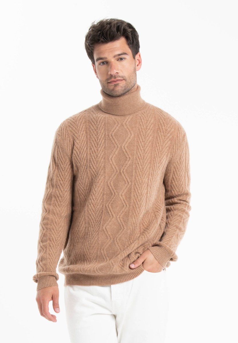 GABI 3 Pull col roulé torsardé 4 fils en cachemire camel - Studio cashmere8