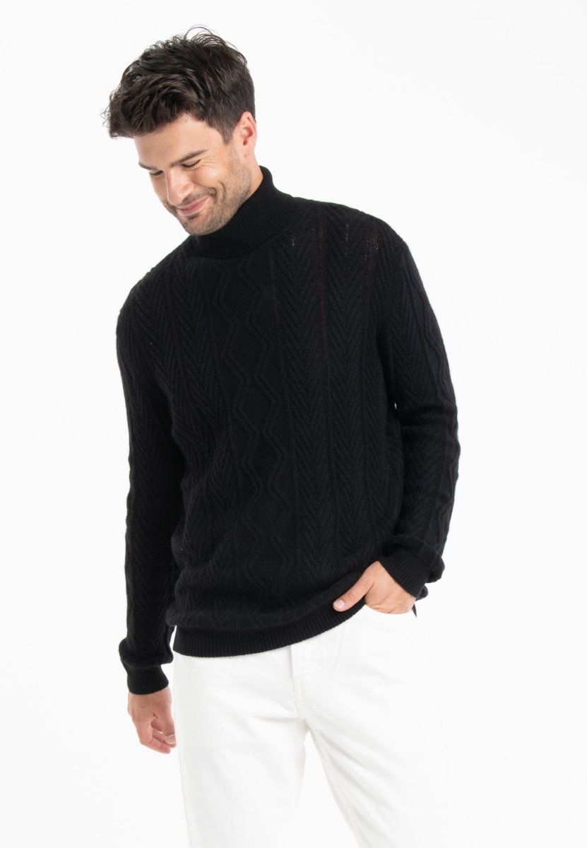 GABI 3 Pull col roulé torsardé 4 fils en cachemire noir - Studio cashmere8