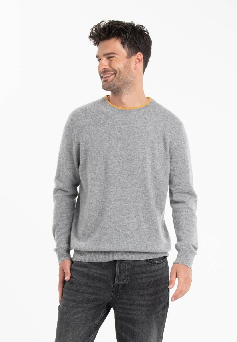 GABI 5 Pull double col rond bicolore en cachemire gris/jaune - Studio cashmere8