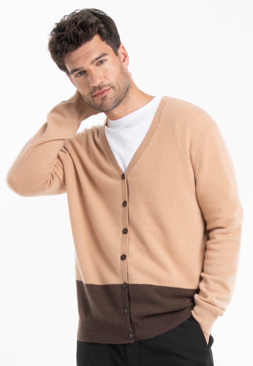 GABI 6 Cardigan col V bicolore en cachemire marron/camel - Studio cashmere8