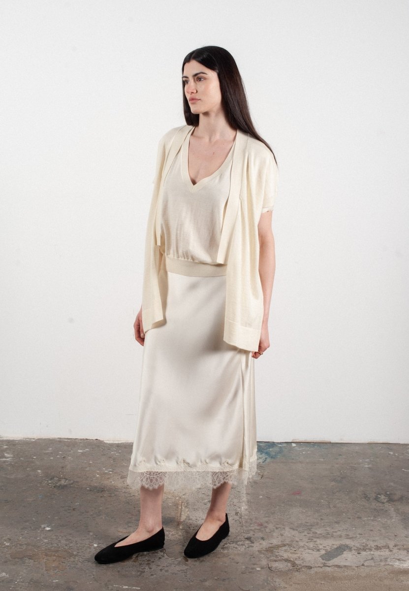 Gilet à manches courtes femme en cachemire & laine ultrafin blanc - KELLY 5 - Studio cashmere8