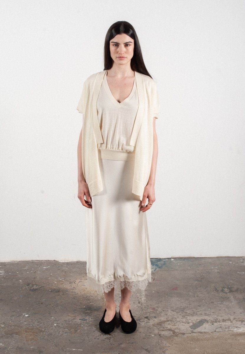 Gilet à manches courtes femme en cachemire & laine ultrafin blanc - KELLY 5 - Studio cashmere8