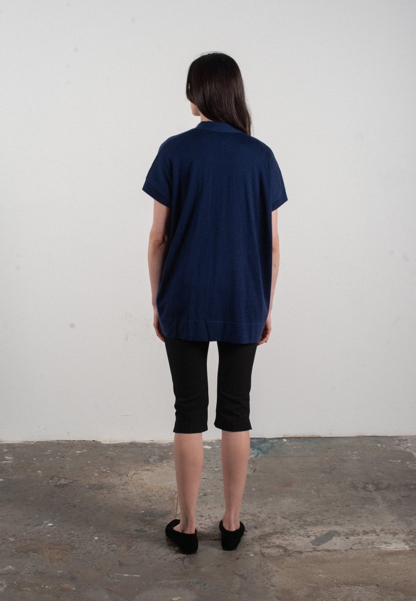 Gilet à manches courtes femme en cachemire & laine ultrafin bleu marine - KELLY 5 - Studio cashmere8