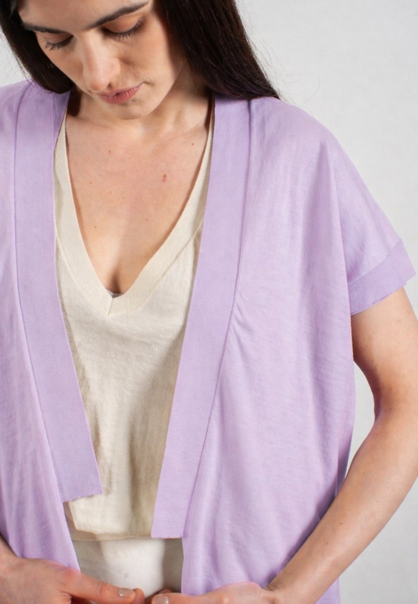 Gilet à manches courtes femme en cachemire & laine ultrafin lavande - KELLY 5 - Studio cashmere8