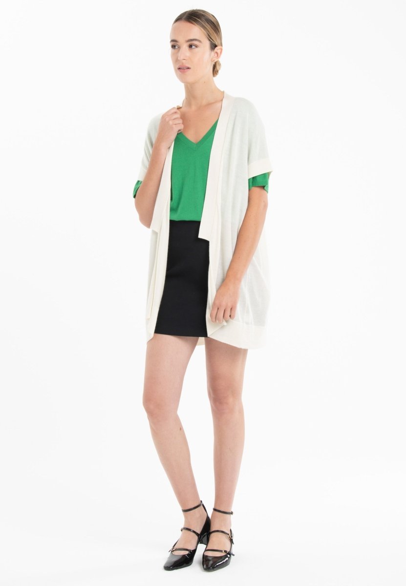 Gilet à manches courtes ultrafin cachemire et laine blanc femme - KELLY 5 - Studio cashmere8