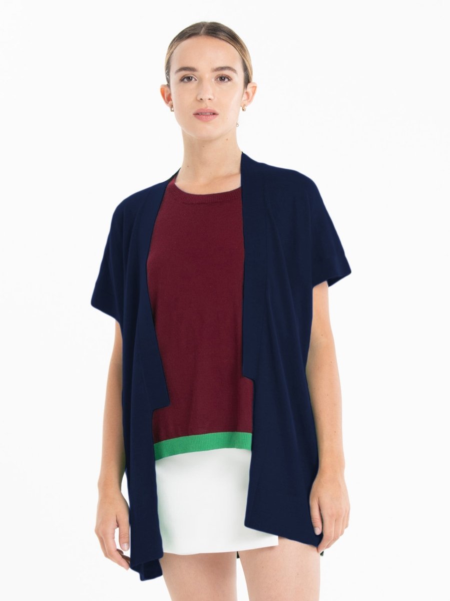 Gilet à manches courtes ultrafin cachemire et laine bleu marine femme - KELLY 5 - Studio cashmere8