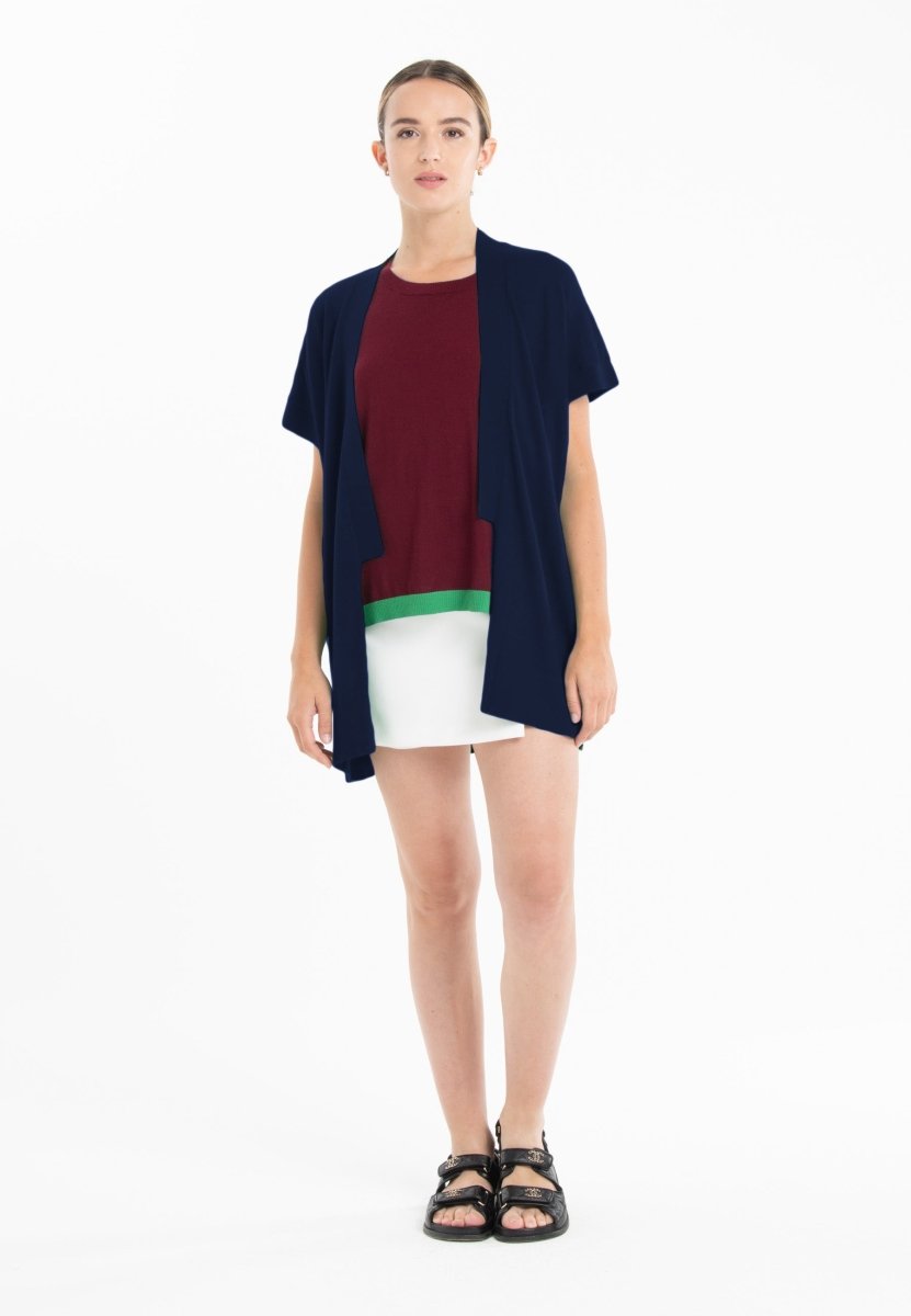 Gilet à manches courtes ultrafin cachemire et laine bleu marine femme - KELLY 5 - Studio cashmere8