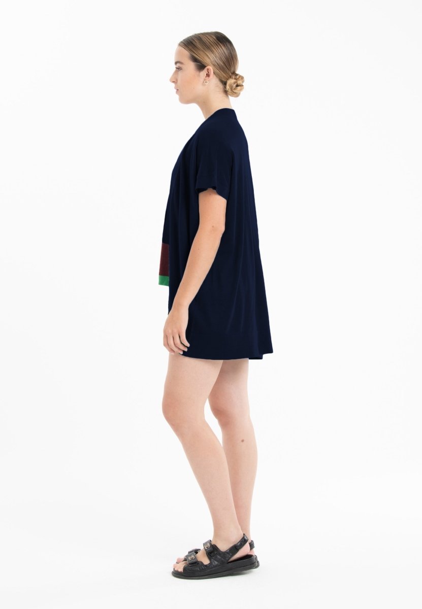 Gilet à manches courtes ultrafin cachemire et laine bleu marine femme - KELLY 5 - Studio cashmere8