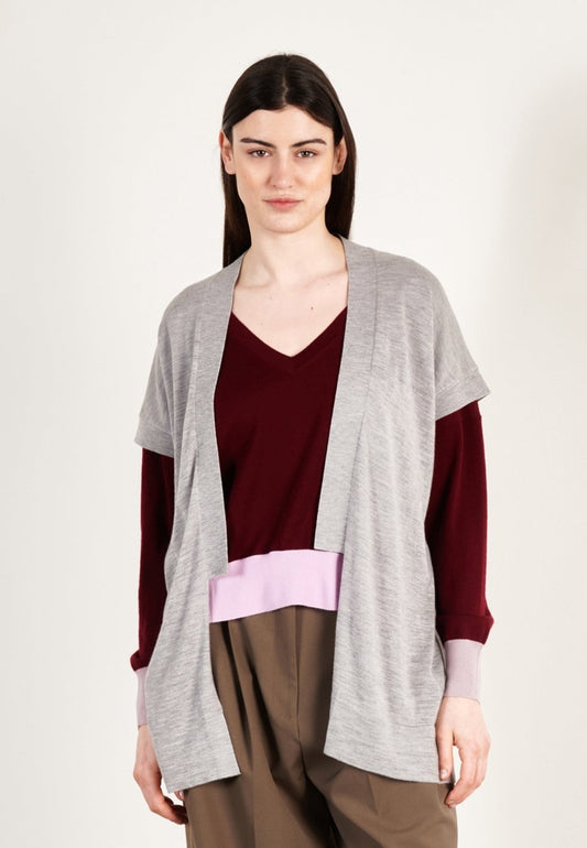 Gilet à manches courtes ultrafin cachemire et laine gris femme - KELLY 5 - Studio cashmere8