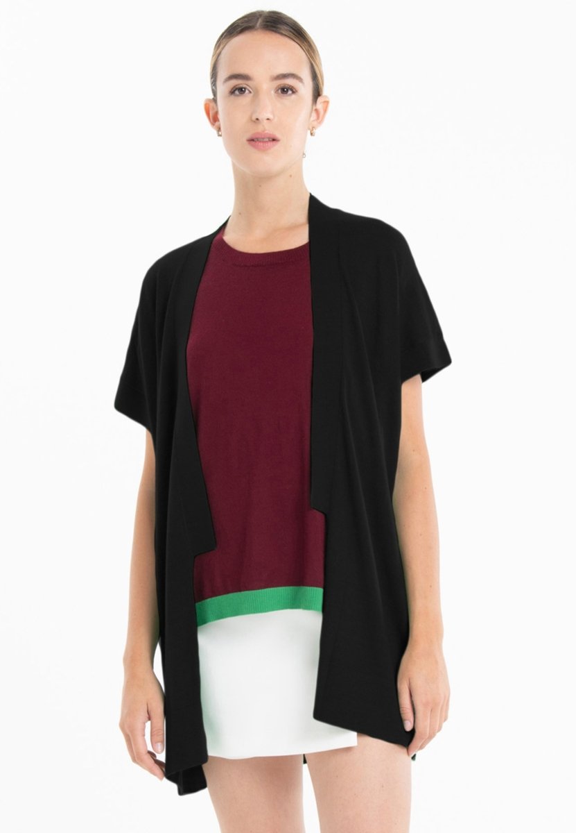 Gilet à manches courtes ultrafin cachemire et laine noir femme - KELLY 5 - Studio cashmere8