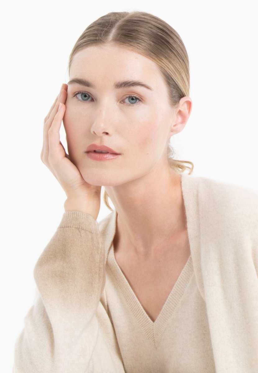 Gilet cachemire beige clair/beige foncé femme - NAMI 12 - Studio cashmere8