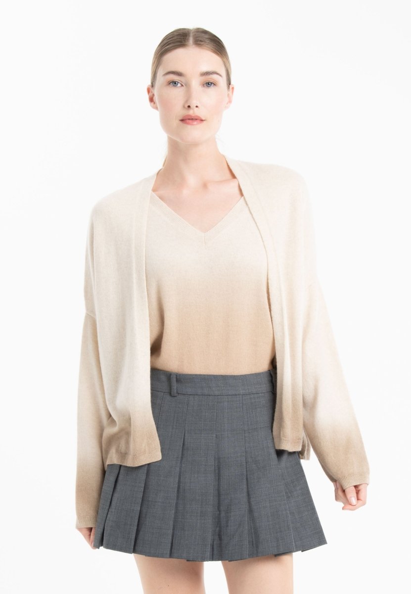 Gilet cachemire beige clair/beige foncé femme - NAMI 12 - Studio cashmere8