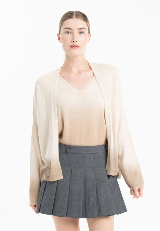 Gilet cachemire beige clair/beige foncé femme - NAMI 12 - Studio cashmere8