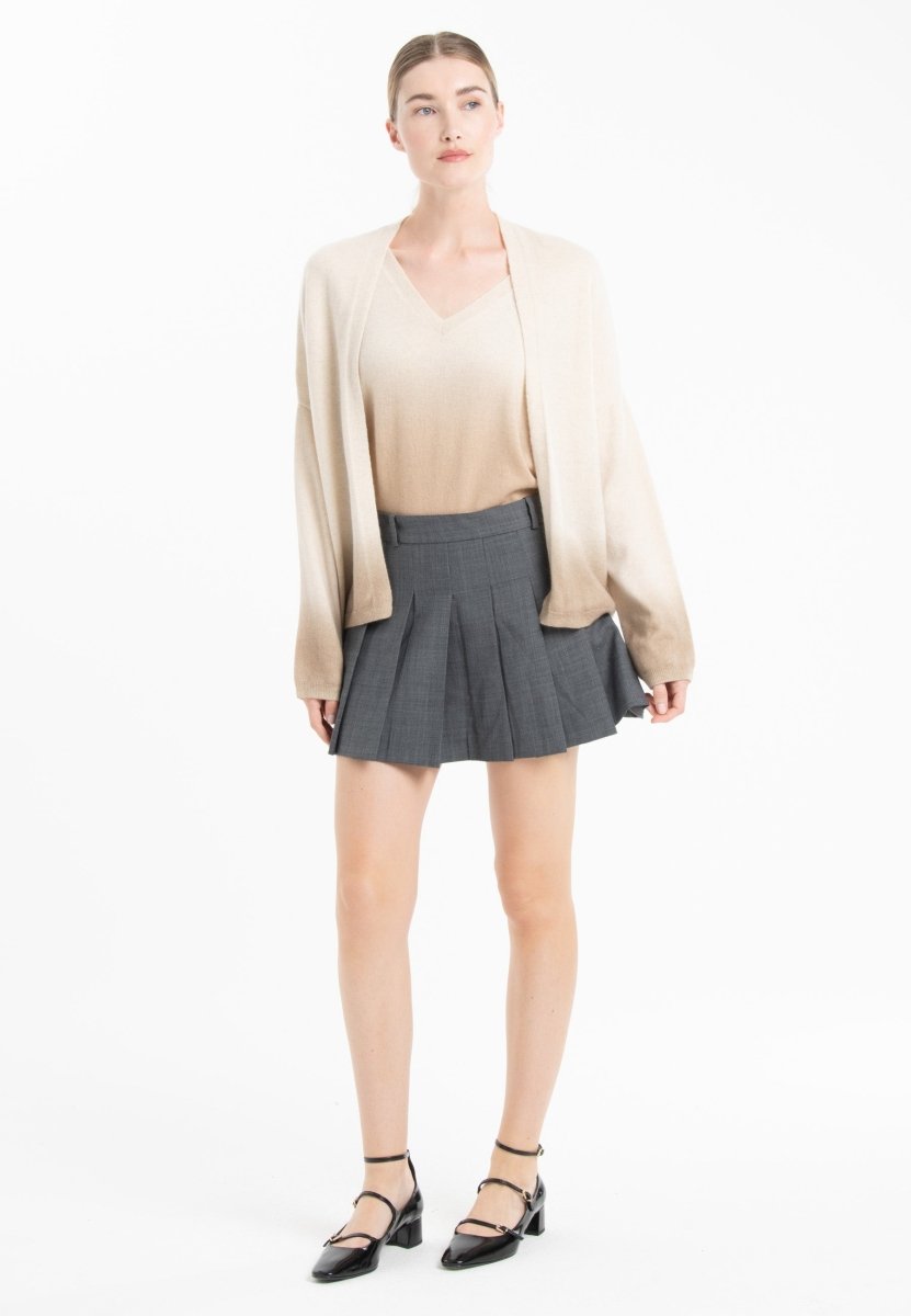 Gilet cachemire beige clair/beige foncé femme - NAMI 12 - Studio cashmere8