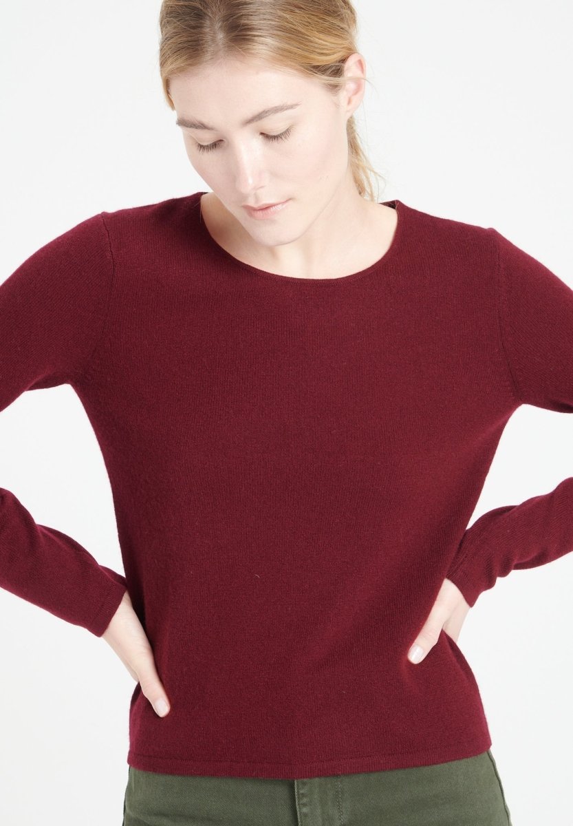 LILLY 1 Pull col rond en cachemire cintré rouge bordeaux - Studio cashmere8