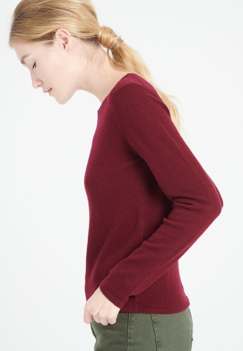 LILLY 1 Pull col rond en cachemire cintré rouge bordeaux - Studio cashmere8