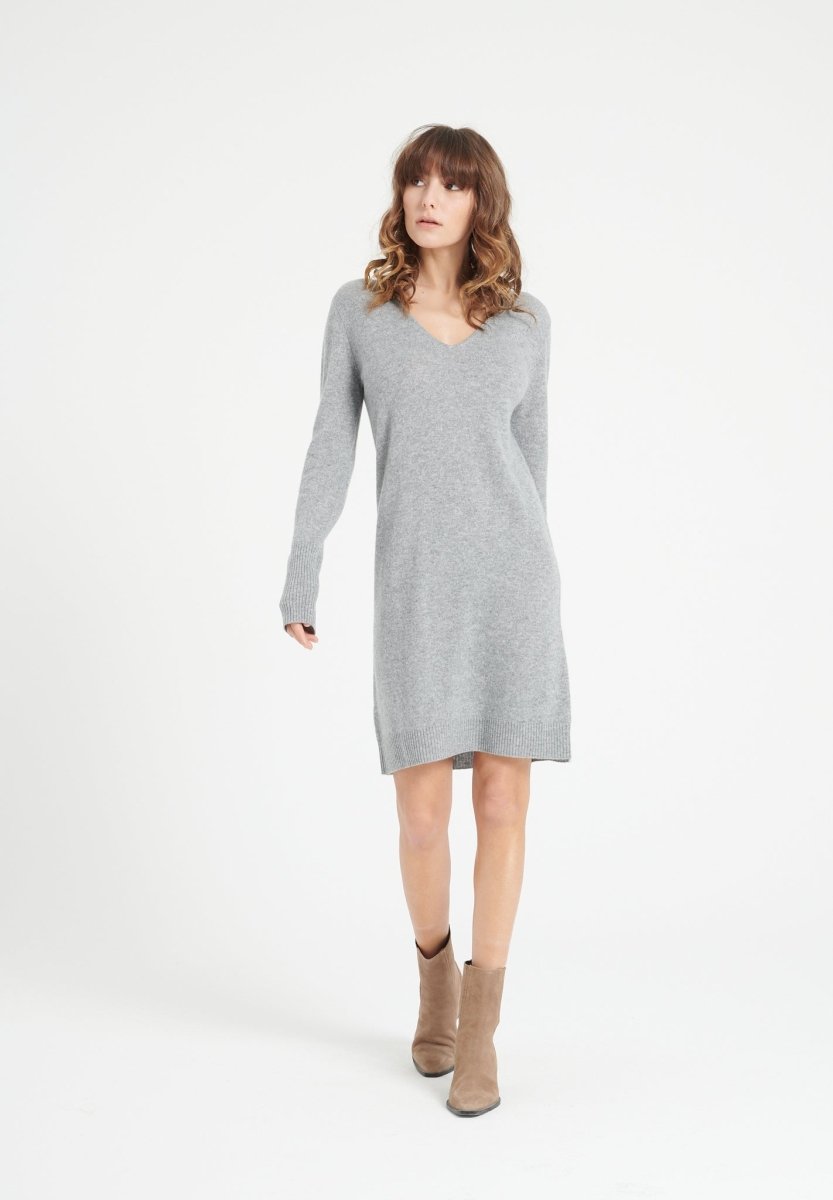 LILLY 10 Robe col V en cachemire gris clair - Studio cashmere8