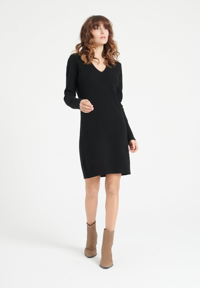 LILLY 10 Robe col V en cachemire noir - Studio cashmere8