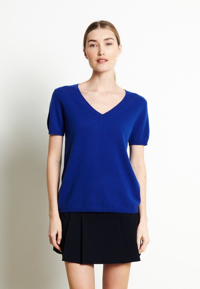 LILLY 14 T-shirt col V en cachemire manches courtes bleu pétrole - Studio cashmere8