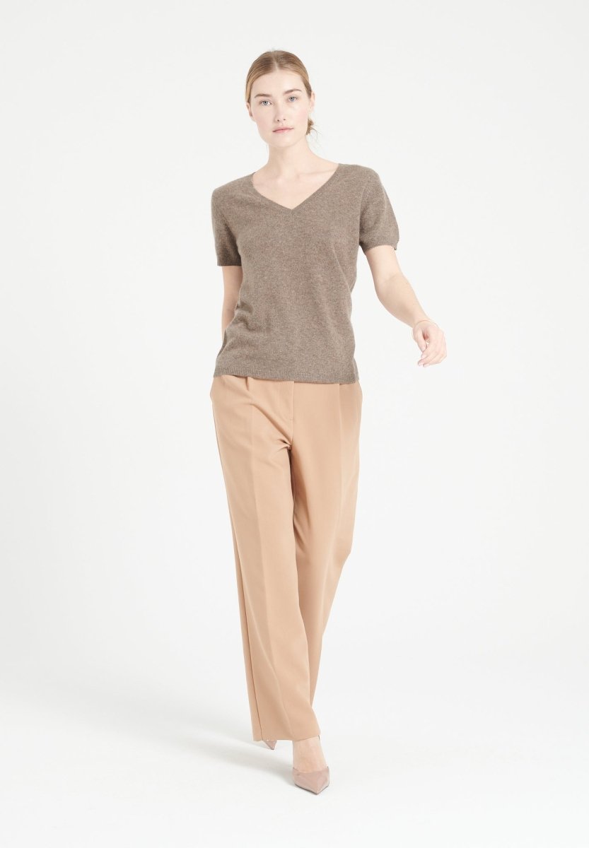 LILLY 14 T-shirt col V en cachemire manches courtes taupe - Studio cashmere8