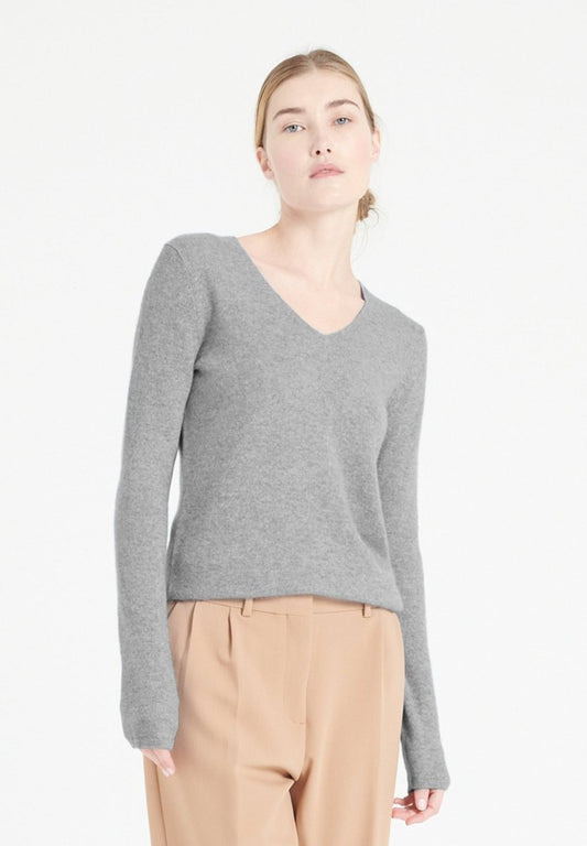 LILLY 2 Pull col V en cachemire gris clair - Studio cashmere8