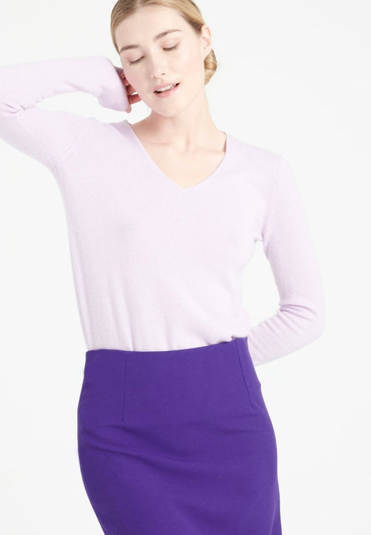 LILLY 2 Pull col V en cachemire lilas - Studio cashmere8