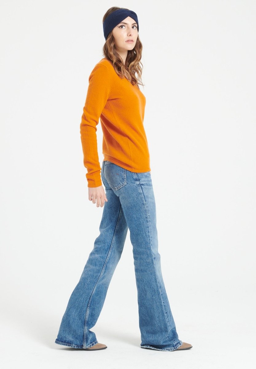 LILLY 2 Pull col V en cachemire orange citrouille - Studio cashmere8