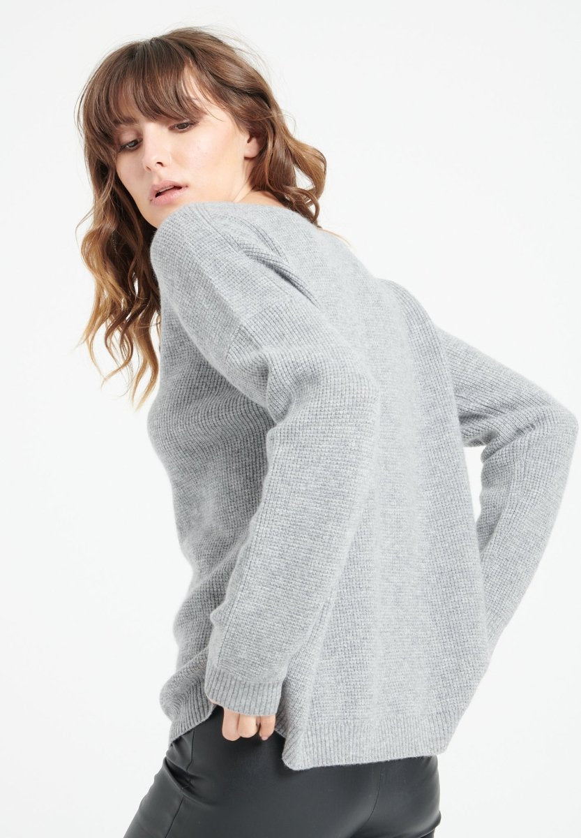 LILLY 25 Pull col rond en cachemire gris clair - Studio cashmere8