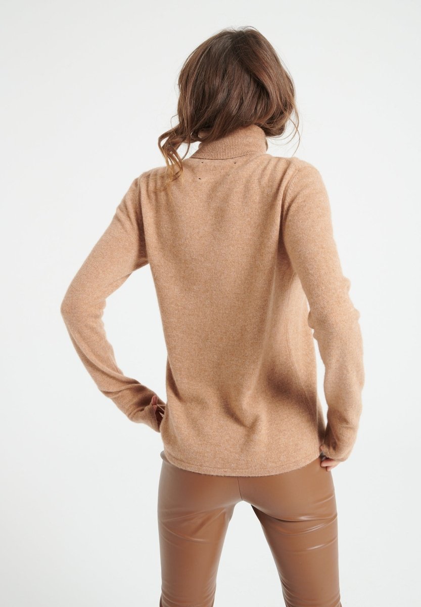 LILLY 3 Pull col roulé en cachemire camel - Studio cashmere8