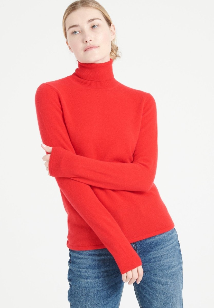 LILLY 3 Pull col roulé en cachemire rouge - Studio cashmere8