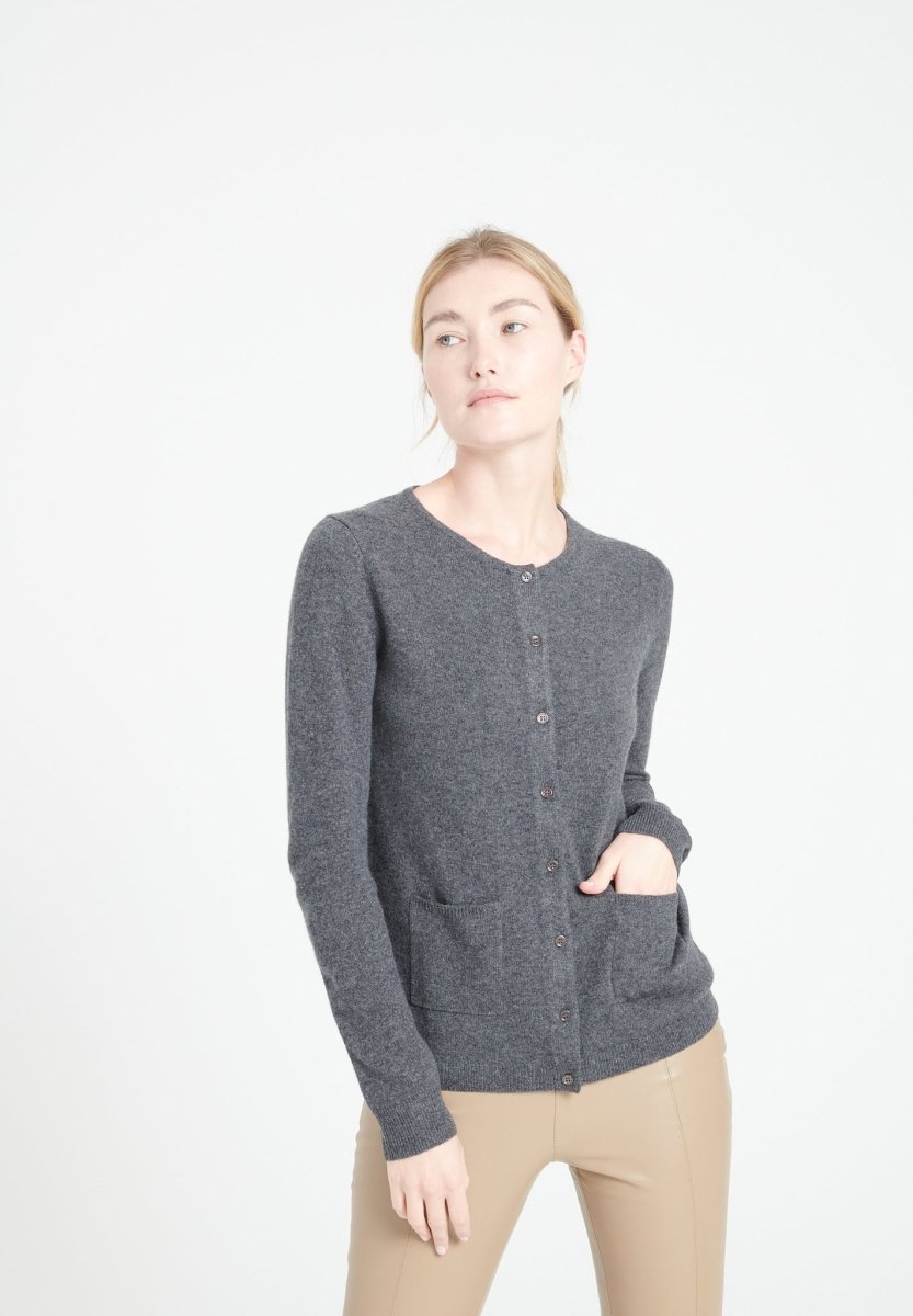 LILLY 4 Cardigan col rond en cachemire cintré gris anthracite - Studio cashmere8