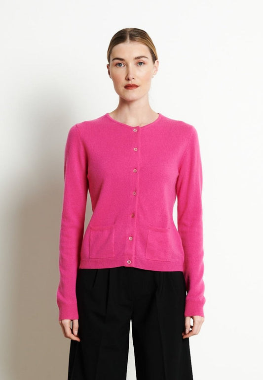 LILLY 4 Cardigan col rond en cachemire cintré rose indien - Studio cashmere8