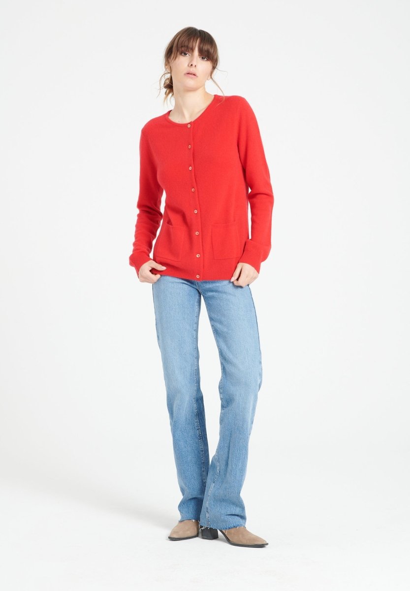 LILLY 4 Cardigan col rond en cachemire cintré rouge - Studio cashmere8