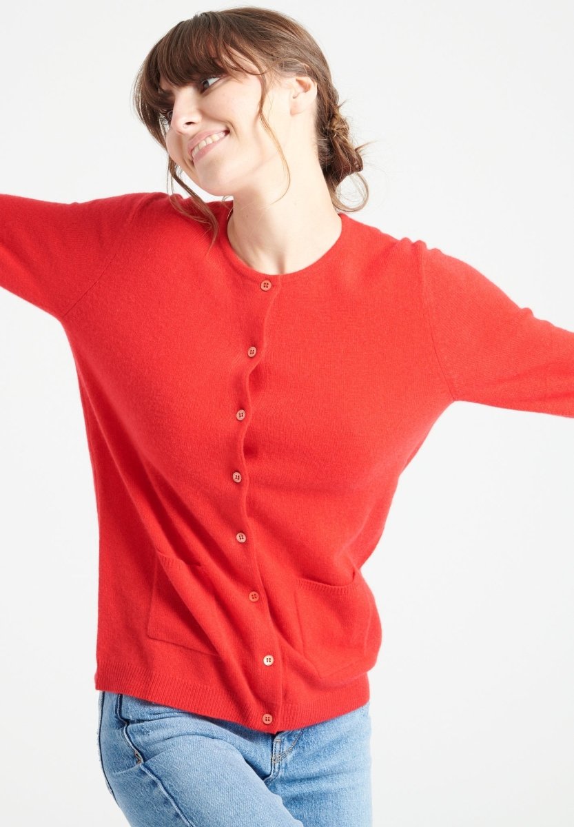 LILLY 4 Cardigan col rond en cachemire cintré rouge - Studio cashmere8