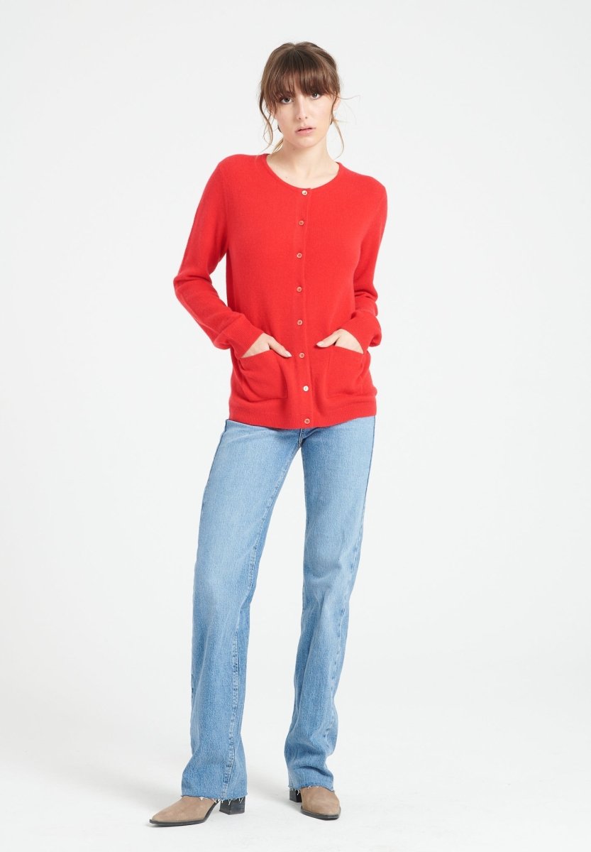 LILLY 4 Cardigan col rond en cachemire cintré rouge - Studio cashmere8