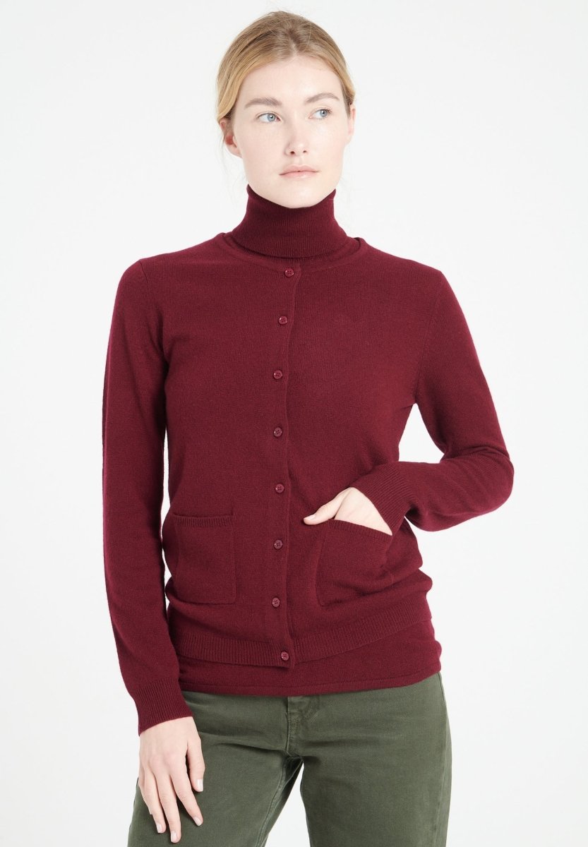 LILLY 4 Cardigan col rond en cachemire cintré rouge bordeaux - Studio cashmere8