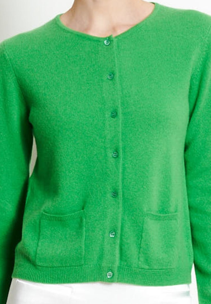 LILLY 4 Cardigan col rond en cachemire cintré vert pomme - Studio cashmere8