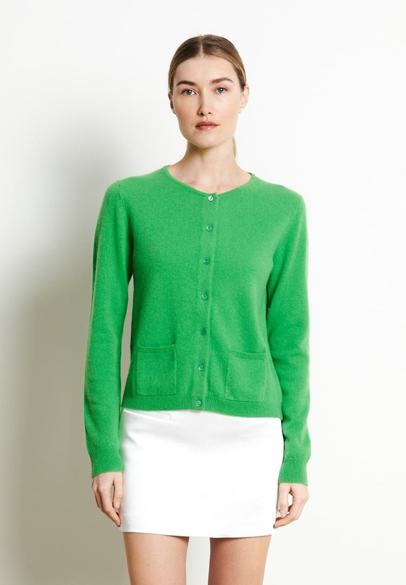 LILLY 4 Cardigan col rond en cachemire cintré vert pomme - Studio cashmere8