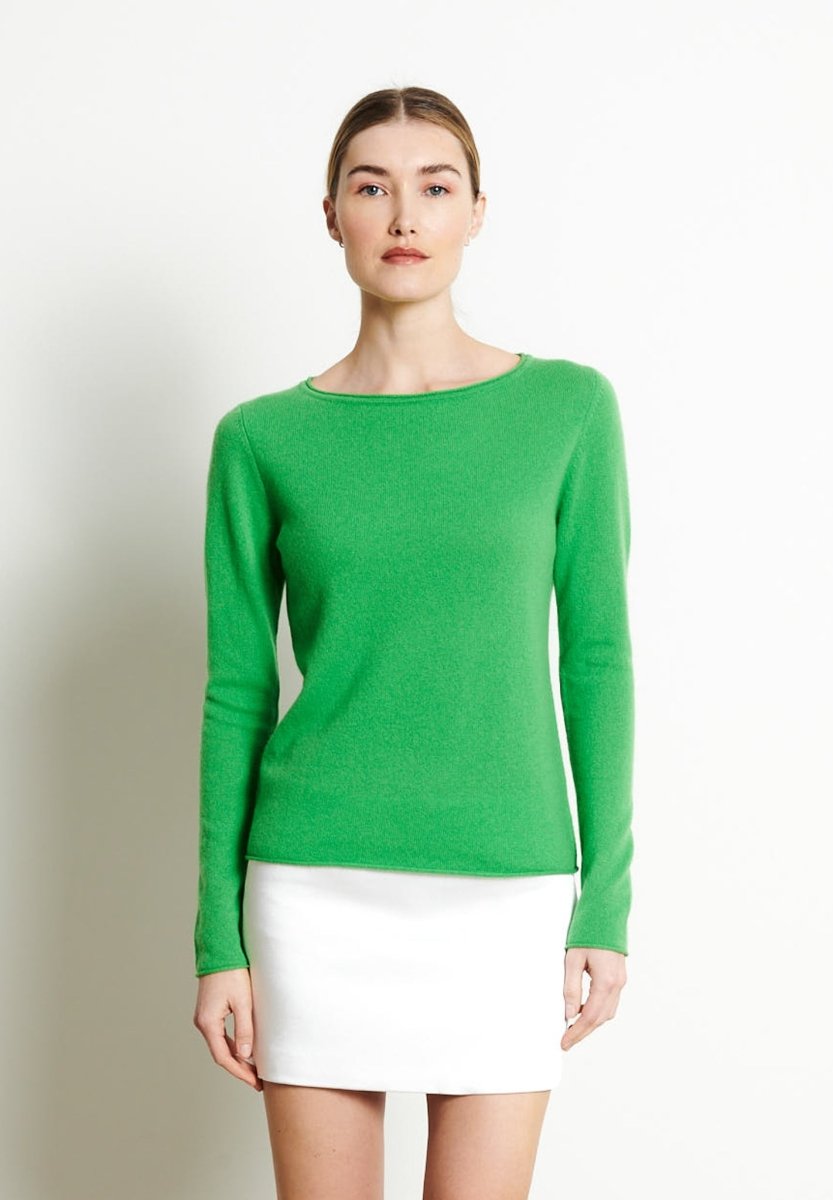 LILLY 5 Pull col bateau en cachemire vert pomme - Studio cashmere8