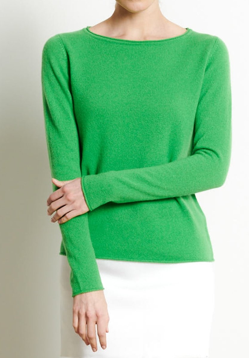 LILLY 5 Pull col bateau en cachemire vert pomme - Studio cashmere8