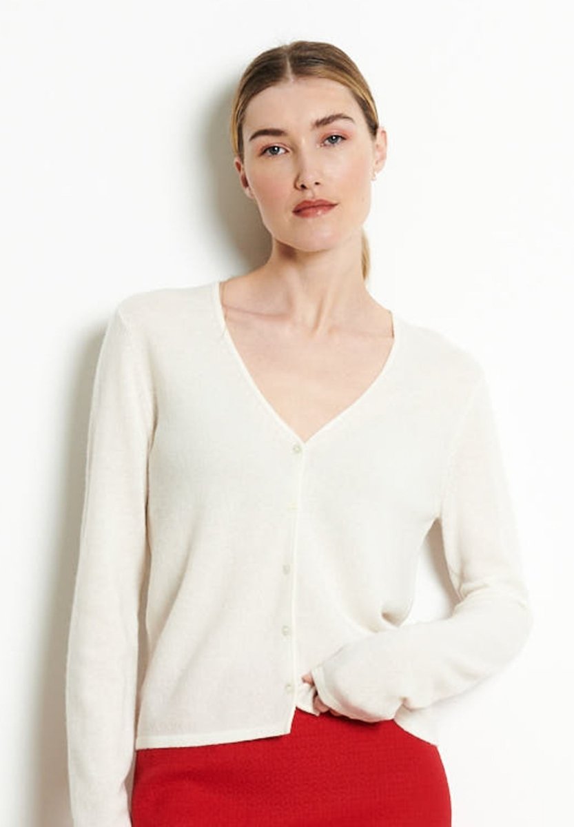 LILLY 7 Cardigan col V en cachemire cintré blanc écru - Studio cashmere8